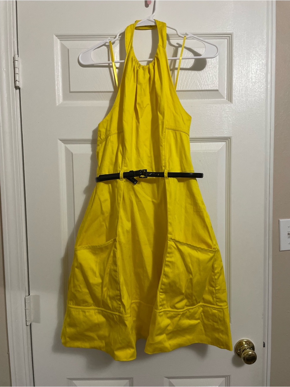 New Direction Yellow Halter Dress with Belt Size 8 Pockets